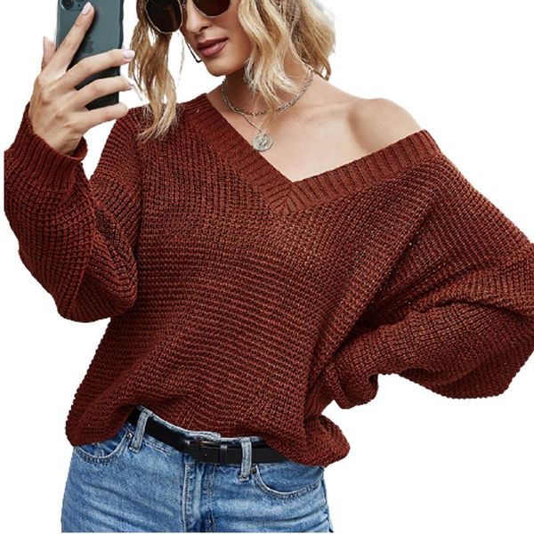 

women's sweaters 2021 women clothing v neck solid long sleeve knitted pullover sweater office lady casual loose harajuku korean sj, White;black