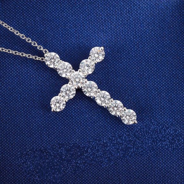 Marca Pura 925 Jóias de Prata Esterlina para Mulheres Cross Neckalce Diamante Bonito Bowknot Pingente De Party Colar