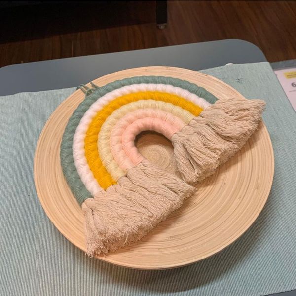 

decorative objects & figurines kids nursery room decor handmade weaving rainbow wall hanging home decoration
