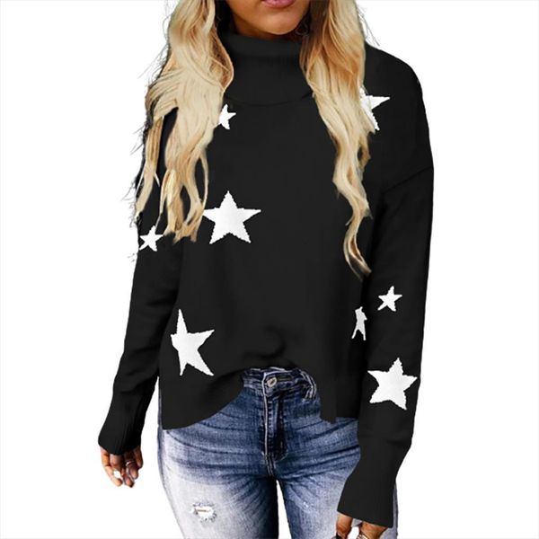 

autumn winter selling european american women sweaters ladies pattern high collar long sleeve pullover knitted sweater, White;black
