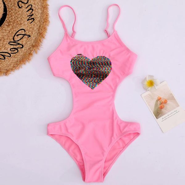 

heart sequnied girl swimsuit kids one piece children's swimwear teenage girl bathing suit monokini girls beachwear trikini 2021