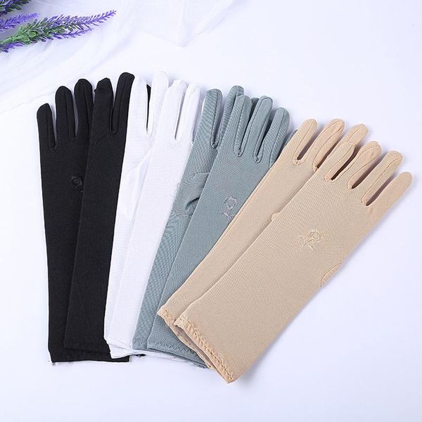 

five fingers gloves 1 pair sunscreen non-slip lace silk female thin section summer pure color driving long high quality, Blue;gray