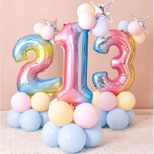

party decoration 1set 32inch rainbow number aluminum foil balloons child birthday decorations wedding supplies air globos kid boy toy