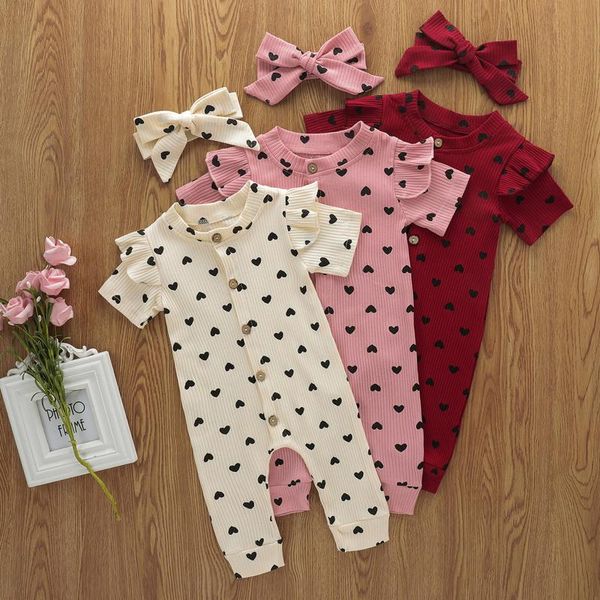 

jumpsuits born baby girl clothes for infant girls valentine's day hearts print ruffles romper jumpsuit+headbands, Blue