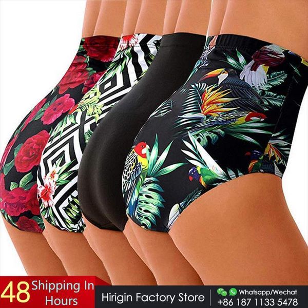 

high waist bikini shorts women swimwears plus size pants flower bathing suit swimming bottoms, White;black