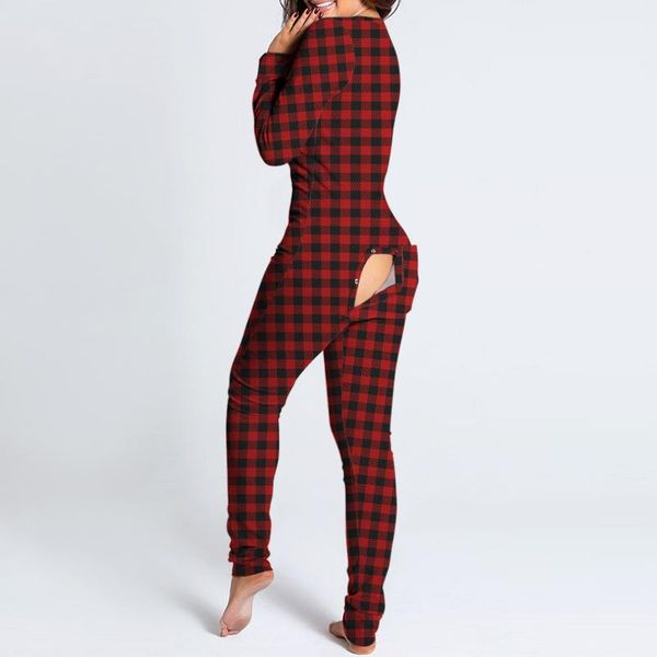 

women's jumpsuits & rompers kancoold jumpsuit women 2021 full sleeve plaid printing cutout functional buttoned flap adults pajamas skin, Black;white