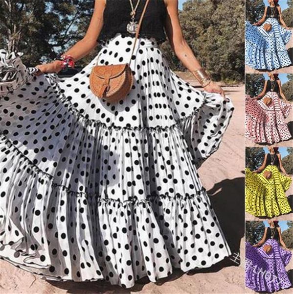 

ruched maxi skirt casual womens designer dresses polka dot women summer dresses fashionable candy color panelled, Black