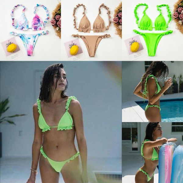 

one-piece suits women falbala bandage bathing suit triangle female biquini brazilian push up bikini set string bikinis swimwear