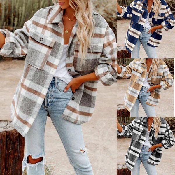 

women's vests explosions fall/winter long sleeve loose plaid jacket woolen coat ladies, Black;white