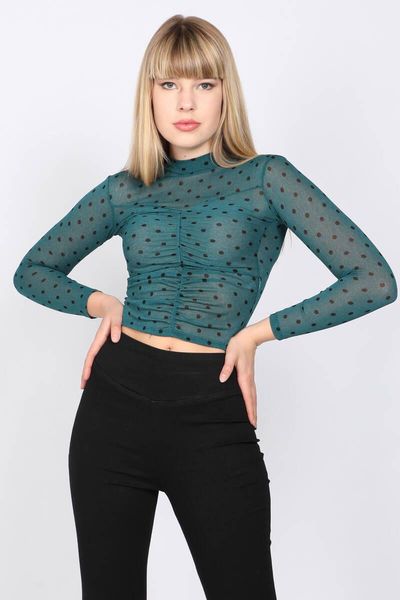 

women's blouses & shirts turtleneck drapeli see-through emerald green, White