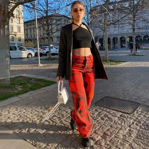 

women's pants & capris 2021 women printing casual punk harem trousers ladies spring high waist hip hop boyfriends long female plus size, Black;white