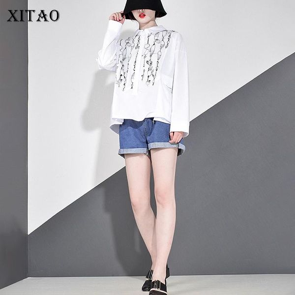 

xitao patchwork print casual blouse women 2021 elegant autumn tide fashion new style turn down collar long sleeve xj3828, White
