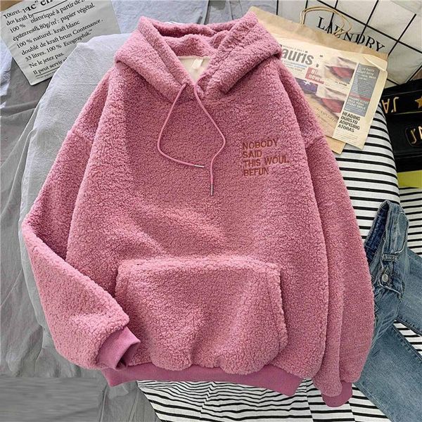 

women's hoodies & sweatshirts autumn winter coat pink sweet hooded sorry print harajuku loose pocket womens fleece flannel pullover fem, Black