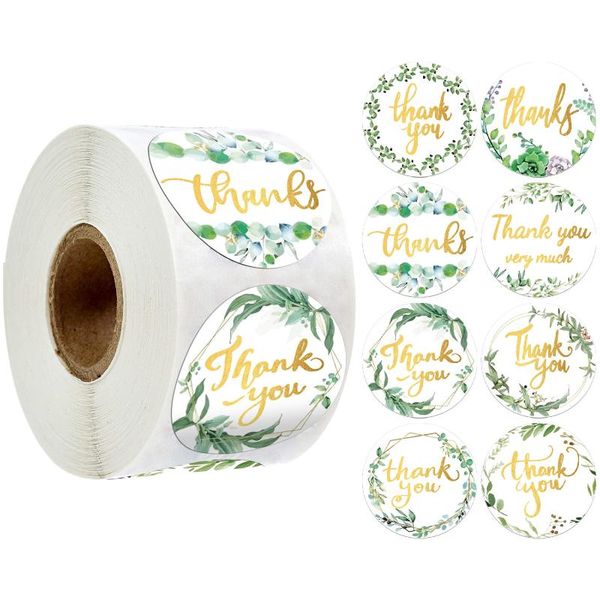 

window stickers 500pcs/roll creative leaves bronzing thank you seal labels gift packaging wedding birthday stationery sticker