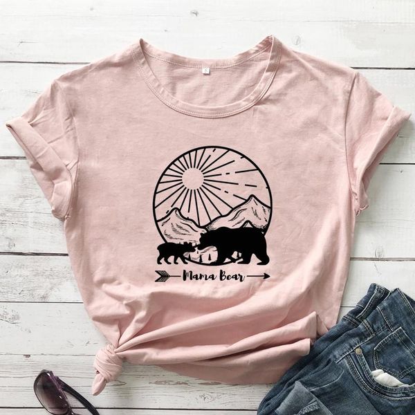 

women's t-shirt aesthetic nature outdoors tee shirt cute mother's day gift tshirt camiseta mama bear arrow mountains, White
