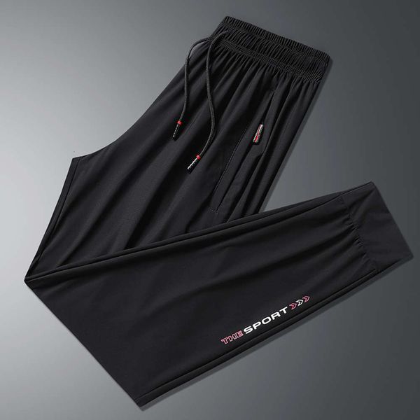 

pants casual summer thin ice silk sportswear large, Black