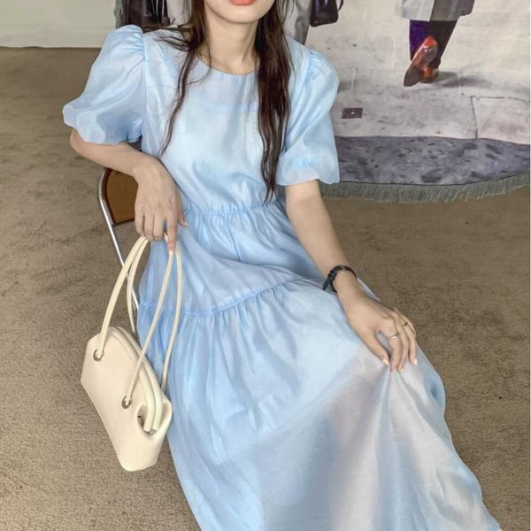 

korea south dongdamen 2021chic summer bubble sleeve a-line organza skirt loose medium length drs, Black;gray