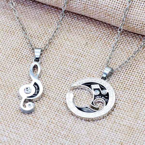 

pendant necklaces love couple necklace set moon music note alloy chain for women men xin-, Silver