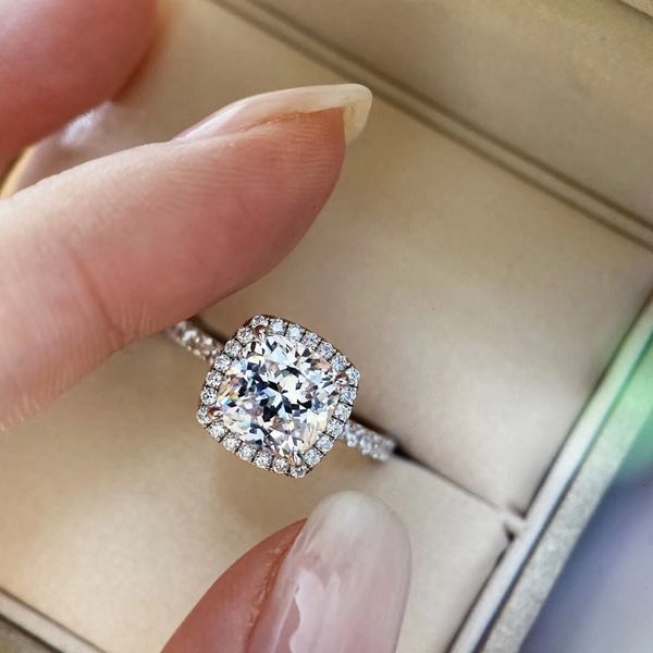 

s925 sterling silver luxurious 2.25 oct size large square diamond decorate charm ring jewelry christmas day jewelry ps6421