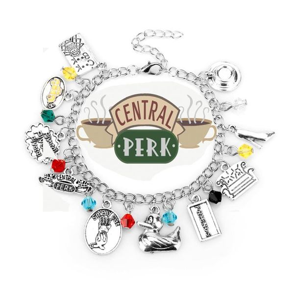 

charm bracelets tv show central park friends coffee time dangles bracelet wristlet women girl jewelry, Golden;silver