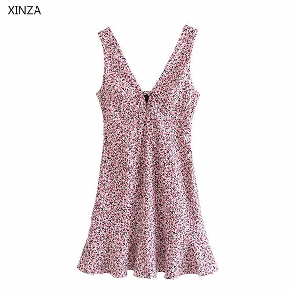 

casual dresses women pink floral print mini dress elegant sleeveless backless knot party woman side zip vintage summer 6823, Black;gray