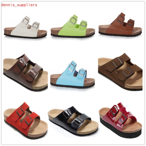 

fashion brand arizona men flat heel slipper women multaicolor summer casual shoes buckle genuine leather wholesale, Black