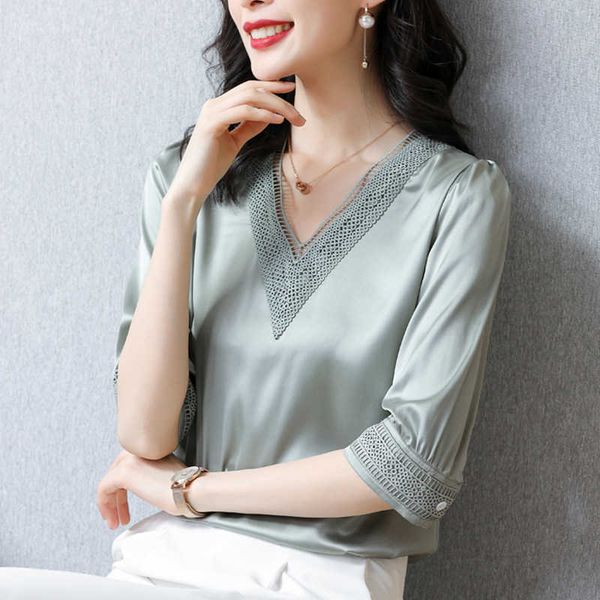 

korean heavy silk women blouses shirts woman embroidered satin shirt elegant hollow out white plus size 210604