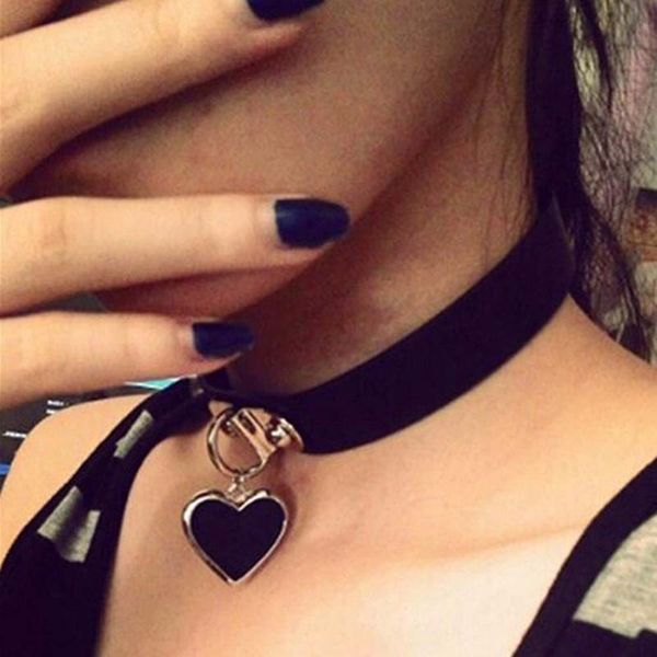 

chokers style punk gothic love pendant necklace women cosplay jewelry leather heart shape collar party accessories, Golden;silver