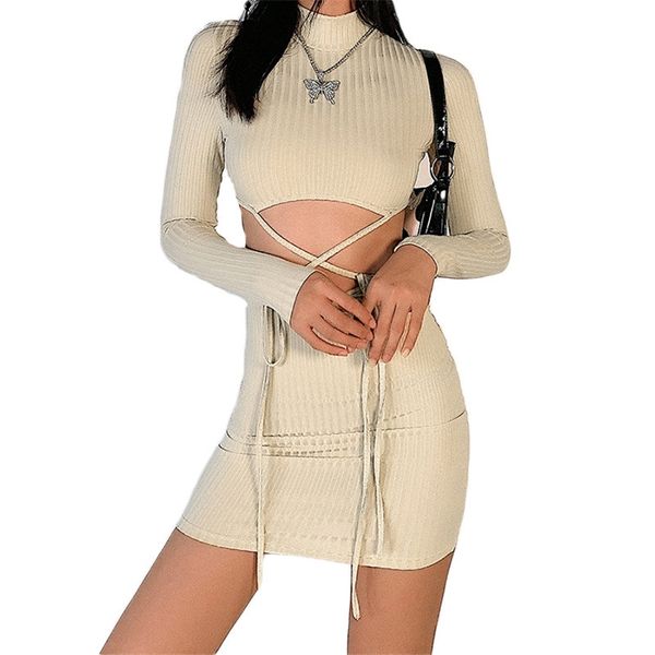 

dress women spring summer europe america round neck long-sleeved hollow slim hip dresses feminina lr1050 210531, Black;gray