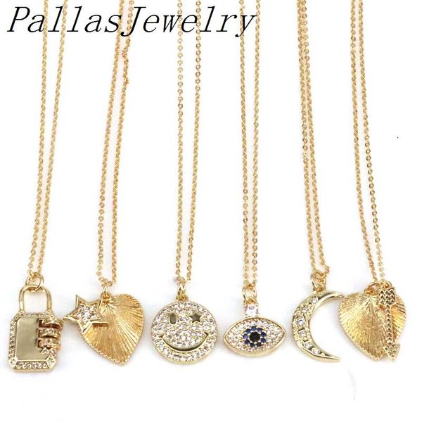 

pendant necklaces 10pcs crystal moon padlock eye pendants jewelry making necklace for women cz zirconia collares charm, Silver