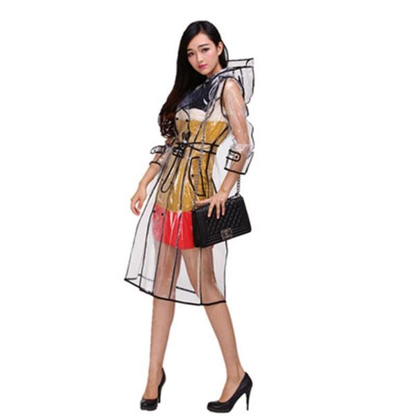 

raincoats transparent long women raincoat belt rain coat phoco waterproof travel trench mujer fashion show poncho nylon polyester dd6
