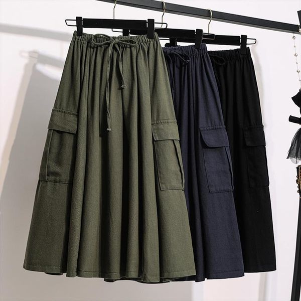 

solid color black blue umbrella womens skirts cotton plus large size oversized clothes spring summer style autumn