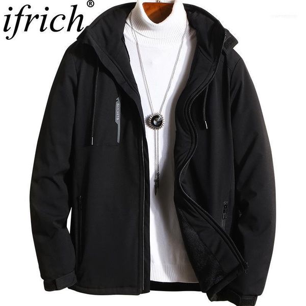 

men's down & parkas jackets men winter warm thickening casual outwear windbreaker solid hooded fashion overcoat homme coat plus velvet1, Black