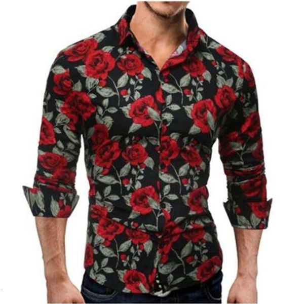 

2020 autumn new long sleeve men's korean slim floral print lapel shirt, White;black