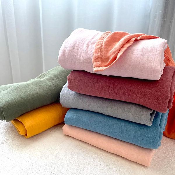 

blankets & swaddling 19color muslin cotton bamboo baby blanket born soft bath gauze infant swaddle wrap sleepsack stroller cover 120*120cm