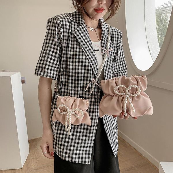 

shoulder bags 2021bow knot mini women's bag brands fold clouds designer pearl chain crossbody luxury female handbag and purse