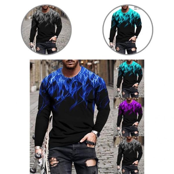 

men's casual shirts quick dry great round neck eye-catching men shirt autumn fire print for daily wear, White;black