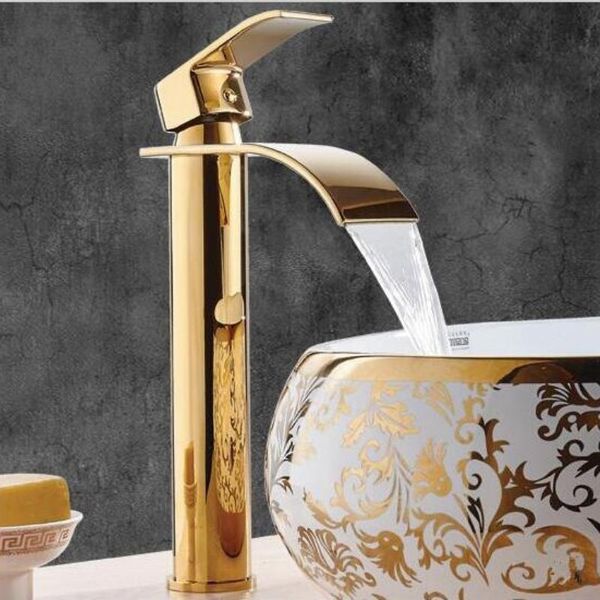

bathroom sink faucets golden basin faucet waterfall single handle bathtub brass