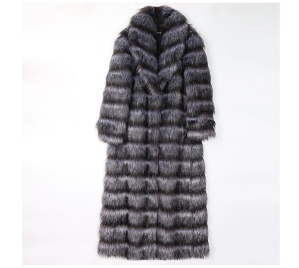 

plus size outerwear & coats nerazzurri long fluffy warm faux fur coat women 2021 sleeve womens silver 5xl 6xl winter fashion, Black