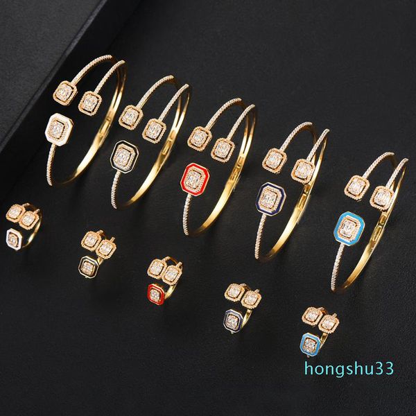 

earrings & necklace trendy luxury baguette bangle ring sets dubai bridal jewelry for women wedding cubic zircon cz party jewerly set 2, Silver