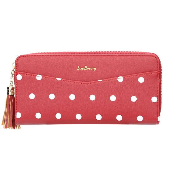 

wallets baellerry fashion dot wallet women tassel long clutch purses pu leather hand bag large capacity women's red purse, Red;black