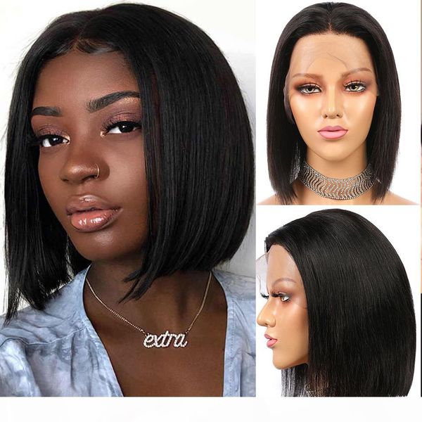

short straight bob wig lace front human hair wigs with baby hair 13x1 brazilian remy natural color for women t part wigs 150%, Black;brown