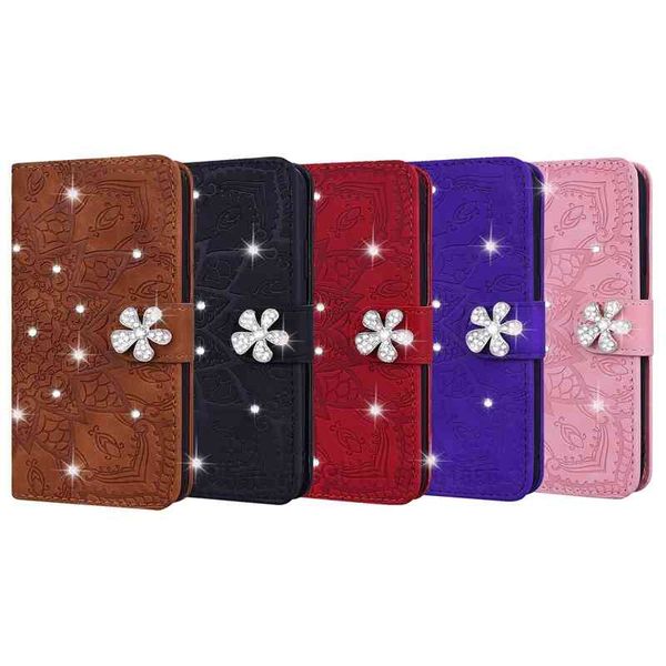 Custodie a portafoglio in pelle con diamanti 3D Flower Bling per Iphone 13 Pro Max 2021 IPHONE13 12 Mini 11 XR XS 8 7 6 Slot per flip cover in pizzo