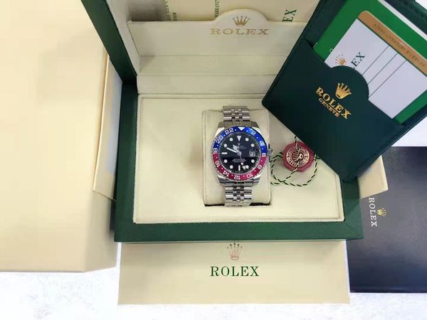 

with original box new style mens red blue bezel automatic watch men's calendar full steel gmt batman watches men sapphire 116719 busine, Slivery;brown