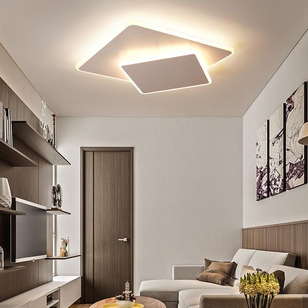 Kare Beyaz/Kahverengi Modern LED Avizesi Oturma Odası Yatak Odası Çalışması Dimmable 110V 220V Tavan Işıkları