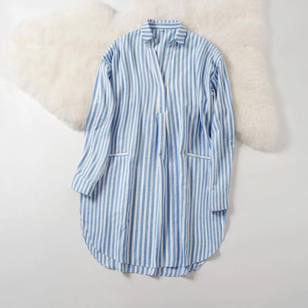 

long sleeve blue and white dress shirt size striped women's fashion 2021 blouse shirt korean style women's blouse