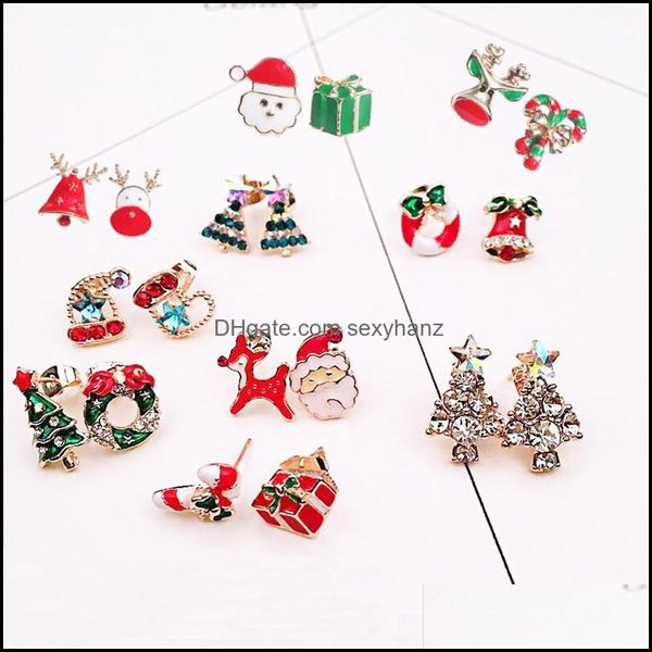 

stud earrings jewelry european christmas elk snowman tree bell heart diamond ear nail women festival gift star alloy earring aessories drop, Golden;silver
