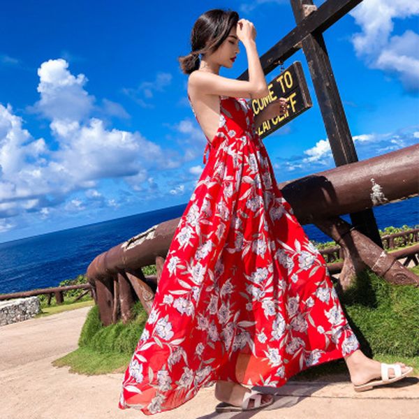 

women summer backless boho dress vintage print floral female long maxi dress casual holiday lady vneck beach dress, Black;gray