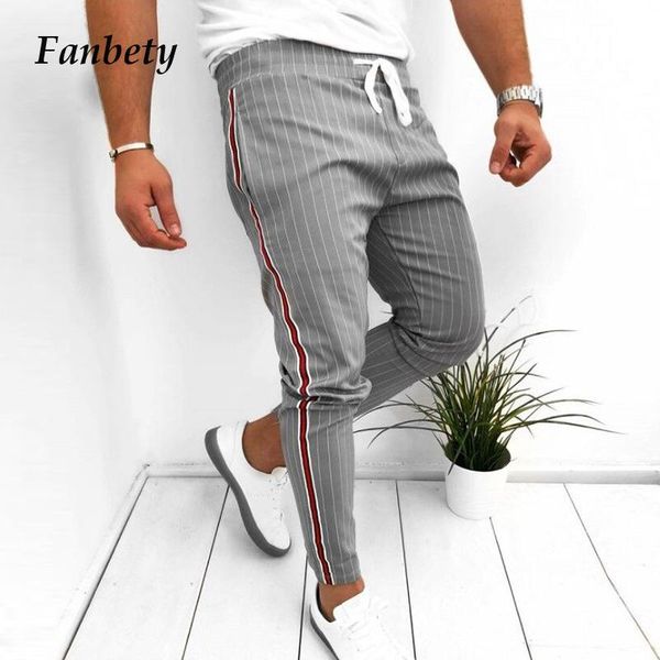 

men's pants 2021 fashion retro striped long spring summer casual drawstring sweatpants male elastic skinny trousers streetwears, Black