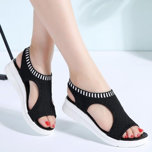 

dress shoes 2021 female woman summer wedge comfortable sandals ladies slip-on flat women sandalias 25, Black
